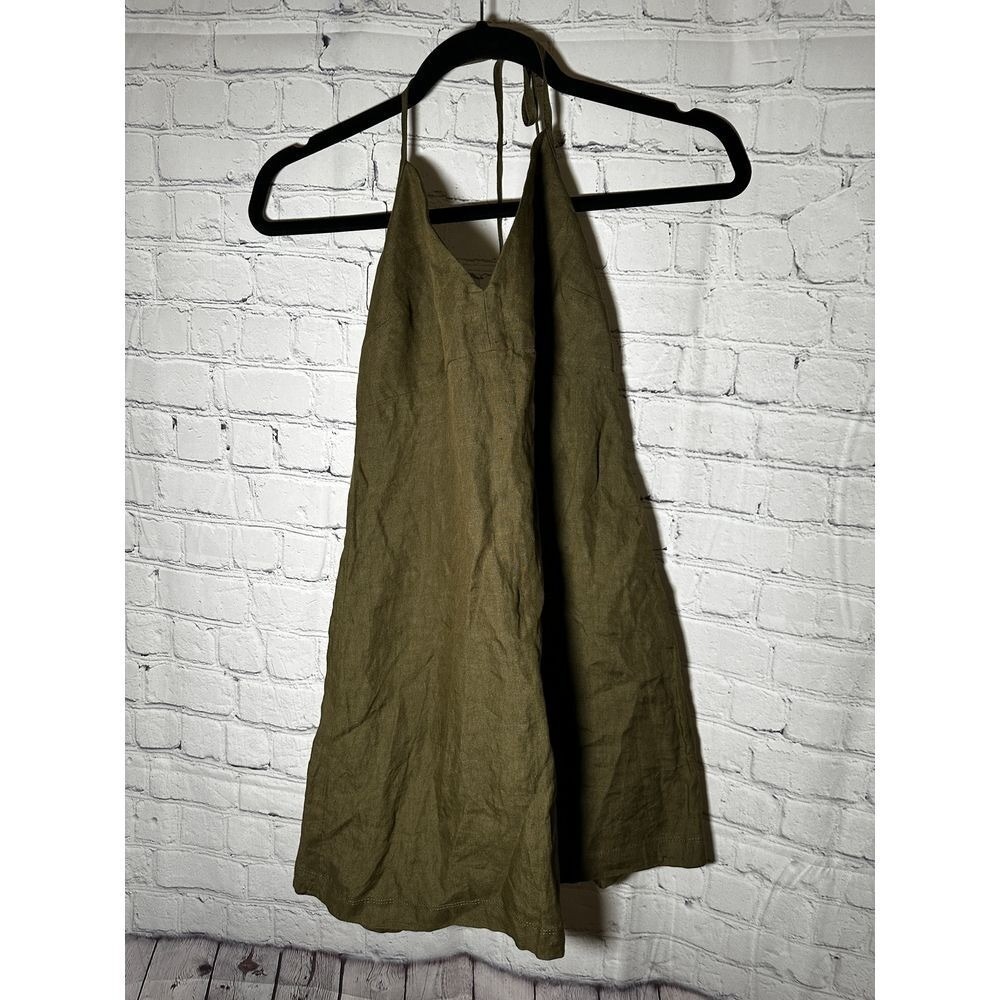 Dolce & Gabbana J&ANS Olive Green 100% Linen Halter Backless Mini Dress IT 42 28
